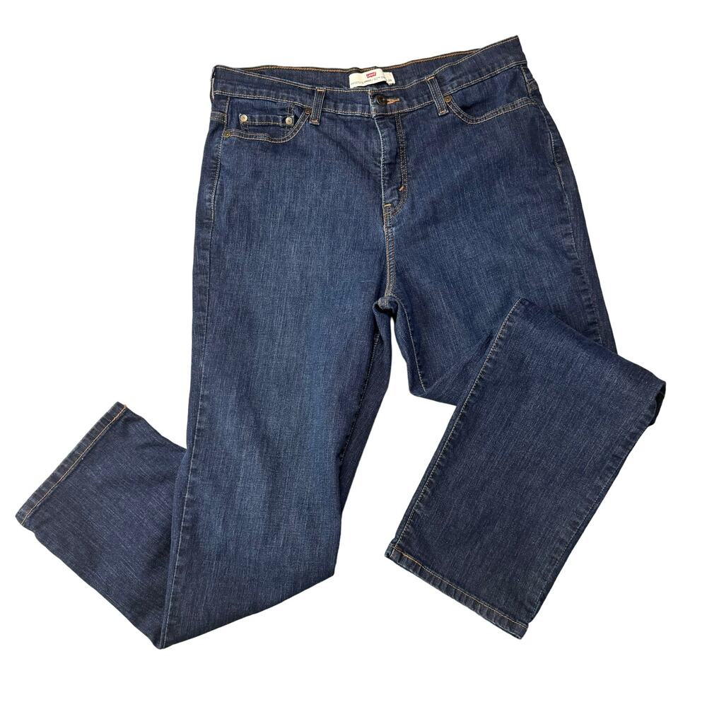 Levi's 512 Dark Wash Blue Denim Slim Tapered Fit Jeans Womens Size 16 High Rise